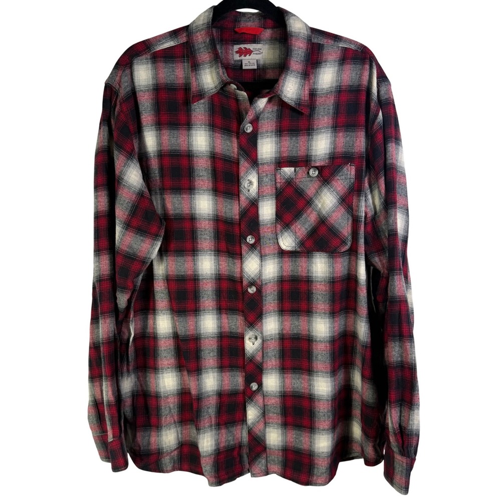 Fieldn Forest Mens Red Black Plaid Flannel Button Down Shirt XL 100% Cotton